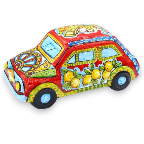 Pojazd ceramiczny Cinquecento Caltagirone L 25 x 11 x 11 cm ok. Sycylijski wóz, koło i dekoracja paladyna - 