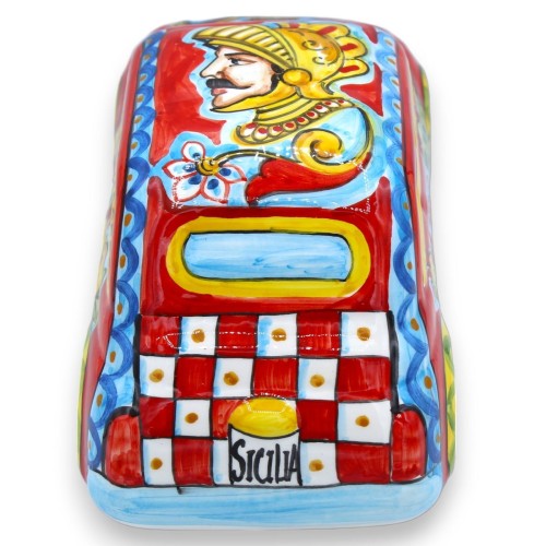 Cinquecento keramiek voertuig Caltagirone L 25 x 11 x 11 cm ca. Siciliaanse kar, wiel en paladijndecoratie -  2