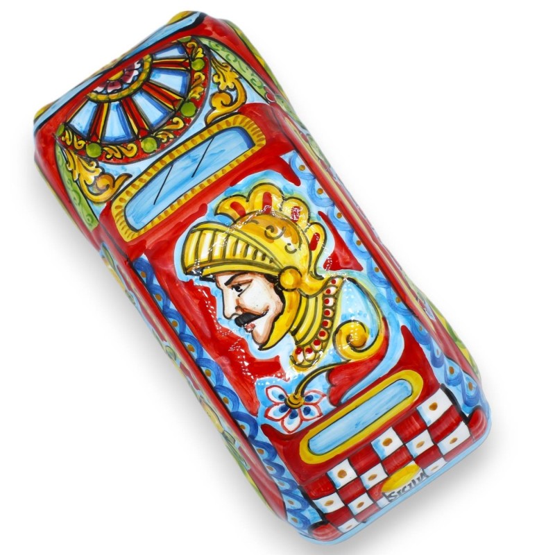 Cinquecento keramiskt fordon Caltagirone L 25 x 11 x 11 cm ca. Siciliansk vagn, hjul och paladin dekoration - 