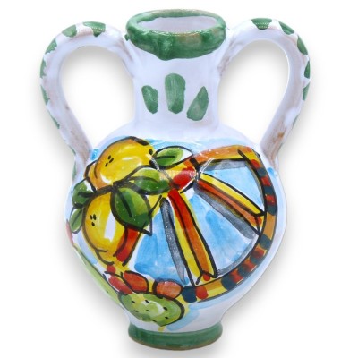 Mała amfora z uchwytami z ceramiki Caltagirone, wys. 10 x 7 cm ok. (1 szt.) Dekoracja i losowy kolor - 
