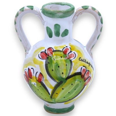 Mała amfora z uchwytami z ceramiki Caltagirone, wys. 10 x 7 cm ok. (1 szt.) Dekoracja i losowy kolor - 