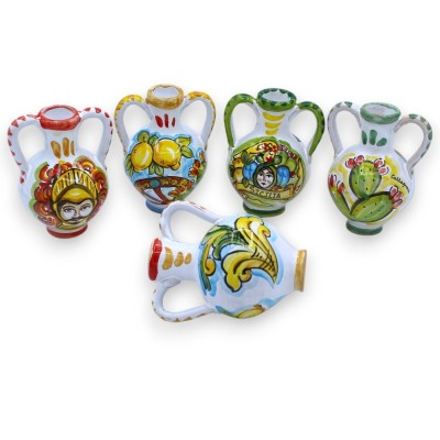 Mała amfora z uchwytami z ceramiki Caltagirone, wys. 10 x 7 cm ok. (1 szt.) Dekoracja i losowy kolor - 