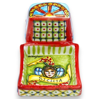 Caltagirone Keramik Ape Motorrad - L 18 x H 10 cm ca. (1 Stück) Sizilianische Karren Dekoration - 