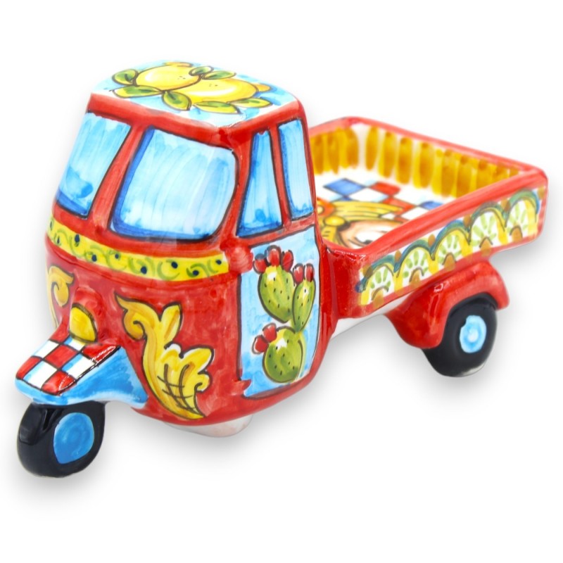 Caltagirone Keramik Ape Motorrad - L 18 x H 10 cm ca. (1 Stück) Sizilianische Karren Dekoration - 