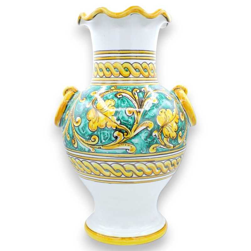 Vaso com alças e borda recortada em fina cerâmica siciliana - h cerca de 40 cm. Decoração clássica barroca e trançada - 