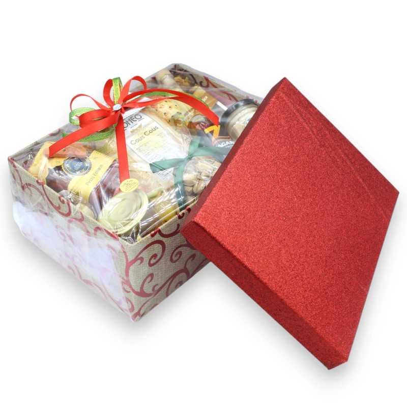Weihnachtsgeschenkbox mit 13 typisch sizilianischen Produkten + 1 sizilianische Keramik, Modell La Profumata (14 Stück i