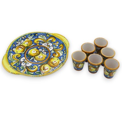 Serviço Limoncello para 6 pessoas em cerâmica Caltagirone, bandeja redonda, L 26 x 23 cm aprox. MD2 - 