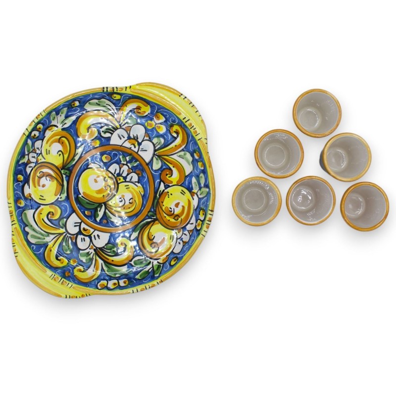 Limoncello-Service für 6 Personen aus Caltagirone-Keramik, rundes Tablett, L 26 x 23 cm ca. MD2 - 