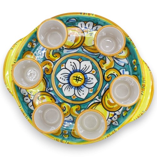 Limoncelloservies voor 6 personen in keramiek Caltagirone, ca. L 26 x 23 cm. MD3 ronde bak -  2