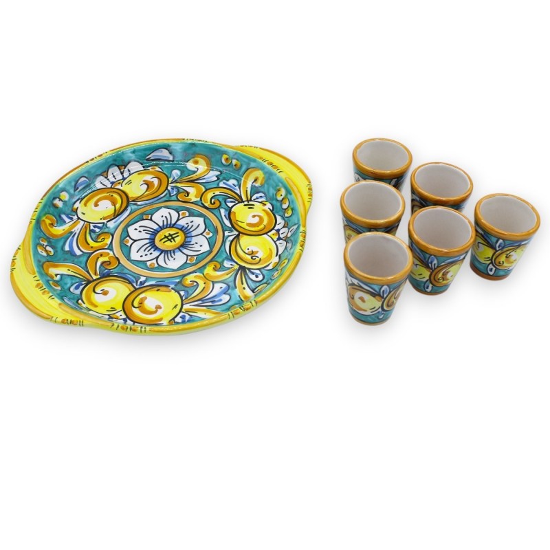 Serviço Limoncello para 6 pessoas em cerâmica Caltagirone, L 26 x 23 cm aprox. Bandeja redonda MD3 - 