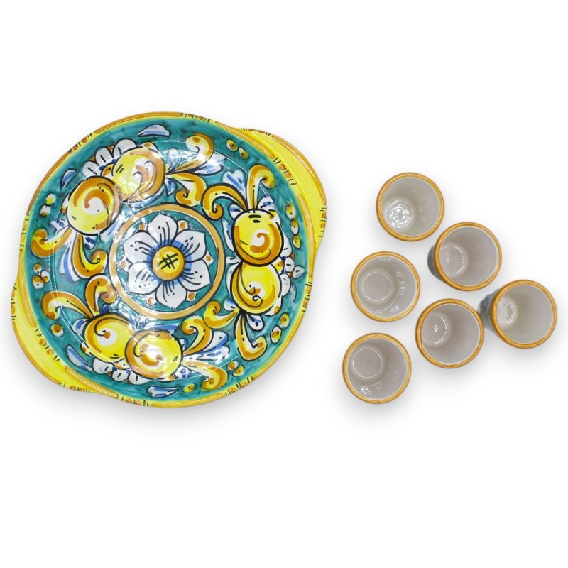 Serviço Limoncello para 6 pessoas em cerâmica Caltagirone, L 26 x 23 cm aprox. Bandeja redonda MD3 - 