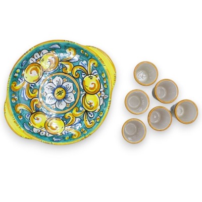 Serviço Limoncello para 6 pessoas em cerâmica Caltagirone, L 26 x 23 cm aprox. Bandeja redonda MD3 - 