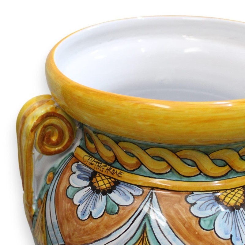 Grande Giara portaombrelli in ceramica Caltagirone, h 50 e Ø 35 cm ca. Decoro barocco, floreale e treccia - 