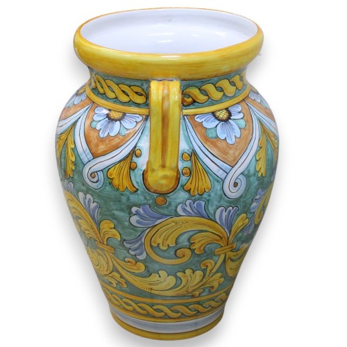 Grande Giara portaombrelli in ceramica Caltagirone, h 50 e Ø 35 cm ca. Decoro barocco, floreale e treccia -  2
