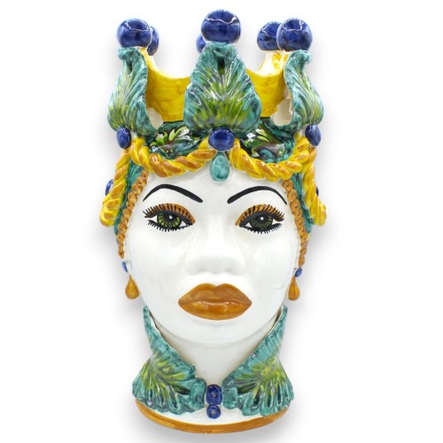 Tête de Maure Caltagirone h environ 37 cm. (1pc) Homme ou Femme, Couronne, décoration baroque et application de feuilles 2
