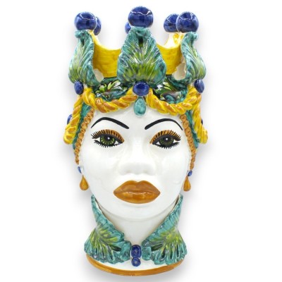 Tête de Maure Caltagirone h environ 37 cm. (1pc) Homme ou Femme, Couronne, décoration baroque et application de feuilles