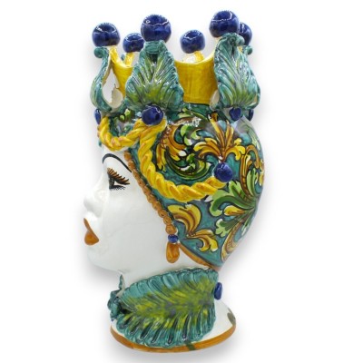 Moorkop Caltagirone h ca. 37 cm (1st) Man of Vrouw, Kroon, barokdecoratie en bladapplicatie - 