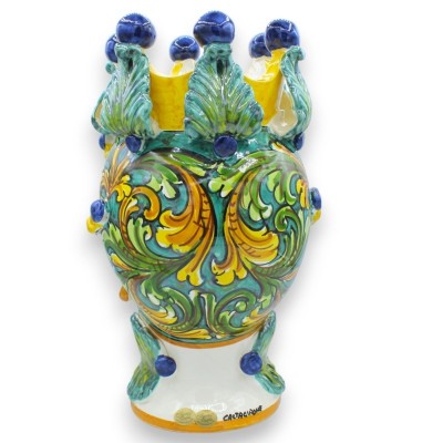 Moorkop Caltagirone h ca. 37 cm (1st) Man of Vrouw, Kroon, barokdecoratie en bladapplicatie - 