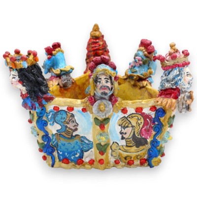 Sponda di Carretto Siciliano vase in fine ceramic h 17 x l 23 cm approx. with applications and decorations of woman and 