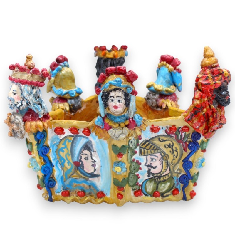 Jarrón Sponda di Carretto Siciliano de cerámica fina h 17 x l 23 cm aprox. con aplicaciones y decoraciones de mujer y pa