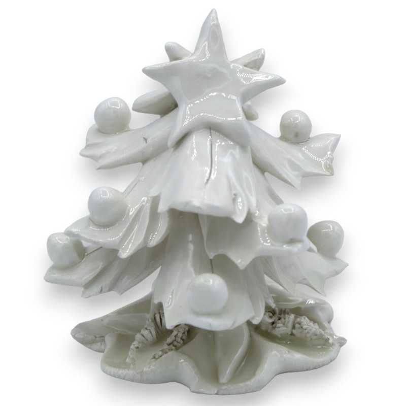 Albero di Natale Monocolore con doppia stella puntale in pregiata ceramica, h 11 cm ca. Bianco - 