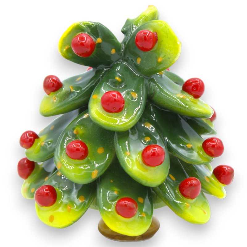 Árvore de Natal Pale di Prickly Pear em cerâmica fina, com cerca de 11 cm de altura. Bolas vermelhas - 