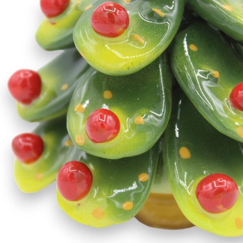Pale di Prickly Pear-kerstboom van fijn keramiek, ca. 11 cm hoog. Rode ballen -  2