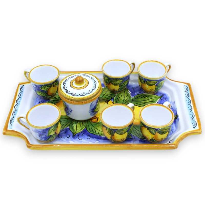 Servicio de café para 6 personas en cerámica siciliana con decoración de Limones y Hojas. - 