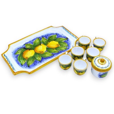 Servizio da caffe per 6 persone in ceramica Siciliana decoro Limoni e Foglie - 