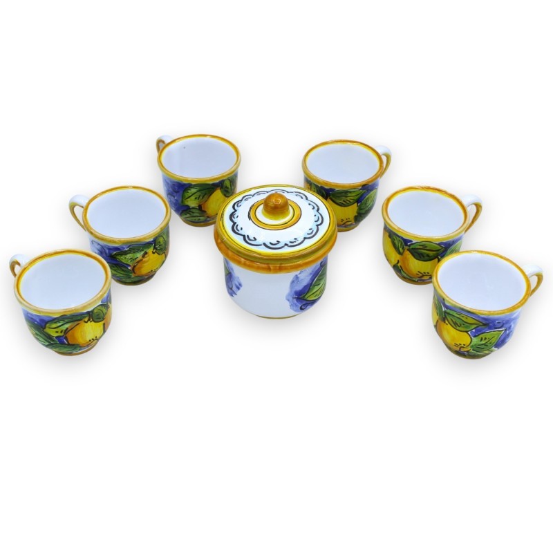 Serviço de café para 6 pessoas em cerâmica siciliana com decoração de Limões e Folhas - 