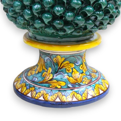 Caltagirone keramisk perforerad Pigna-lampa - h 45 cm ca. Verdigris, stjälk med barockdekor och gula blad. -  2