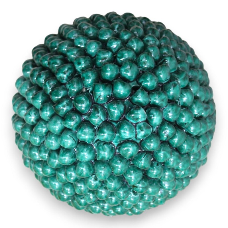 Lampe Pigna perforée en céramique Caltagirone - h 45 cm environ. Vert-de-gris, tige à décor baroque et feuilles jaunes. 