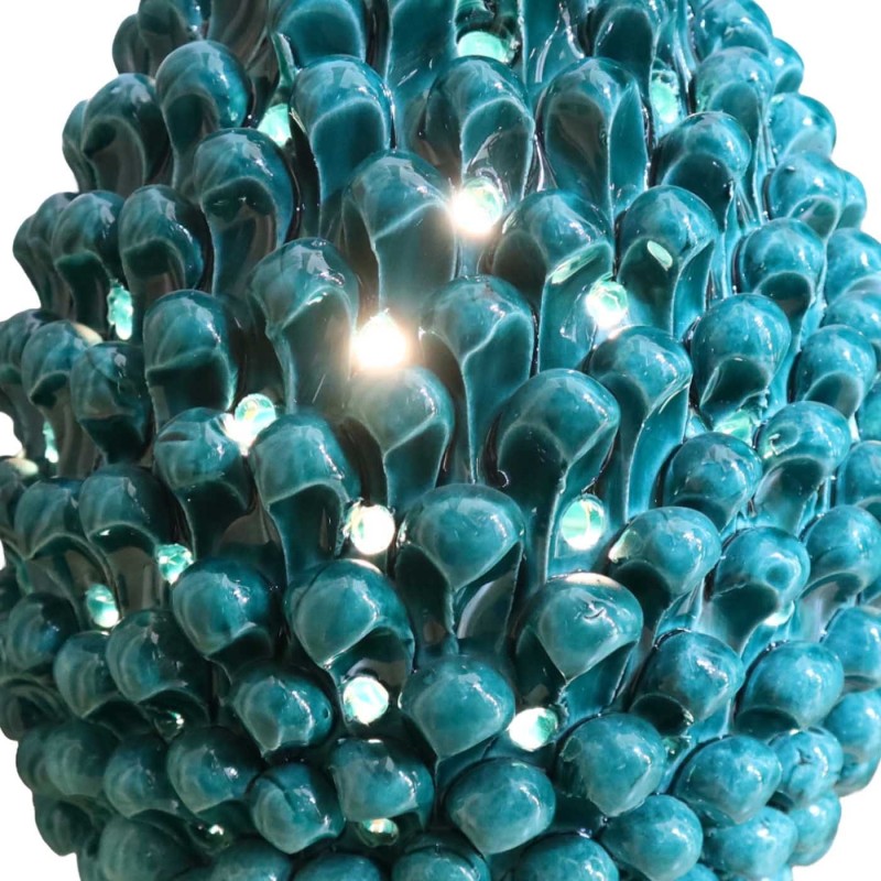 Caltagirone keramisk perforerad Pigna-lampa - h 45 cm ca. Verdigris, stjälk med barockdekor och gula blad. - 