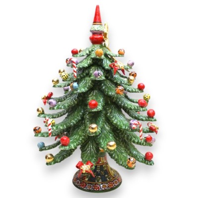 Caltagirone-Keramik-Weihnachtsbaum, ca. 50 cm hoch. Kugeln mit mehreren Verzierungen, Kometenstern und Emaille-Details a