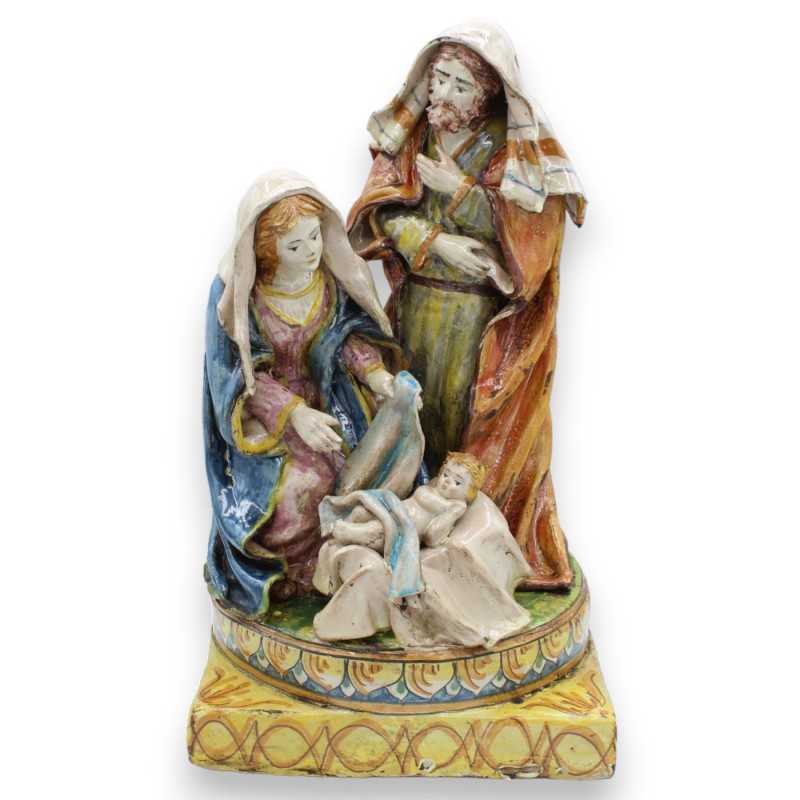 Presepe Sacra Famiglia, Natività su doppia base quadrata - Ceramica Caltagirone, h 32 e l 18 cm ca. MD1 - 