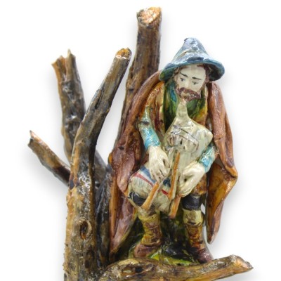 Sacra Famiglia, Natività e Zampognaro - Ceramica Caltagirone, h 32 e l 18 cm ca. MD2 - 