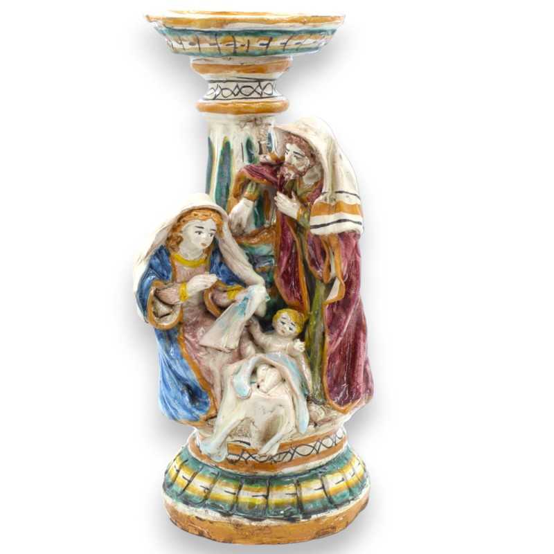 Sacra Famiglia, Natività con Portacero - Ceramica Caltagirone, h 28 e l 13 cm ca. - 