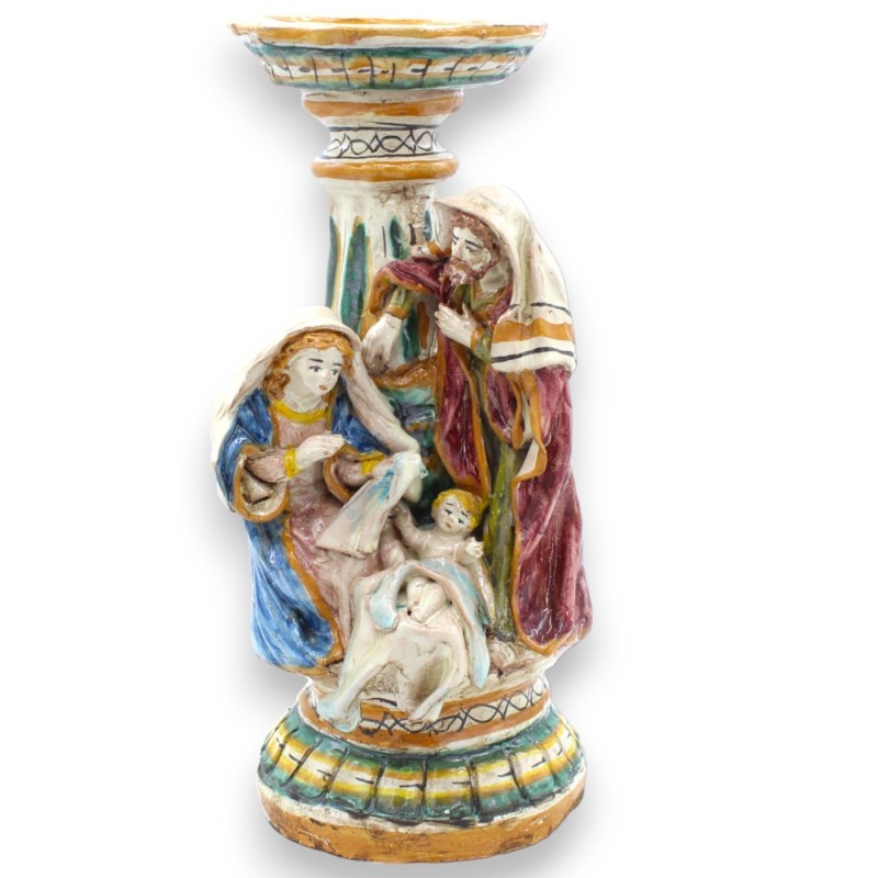 Weihnachtskrippe der Heiligen Familie, Krippe mit Kerzenhalter – Caltagirone-Keramik, H 28 und L 13 cm ca. - 