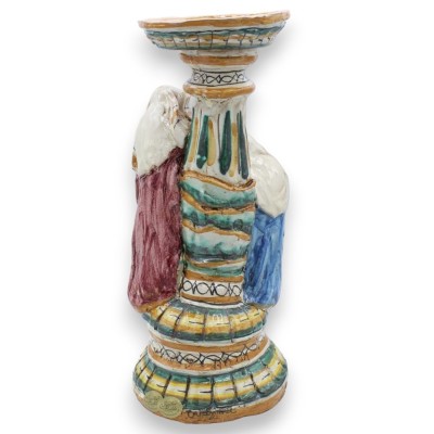 Weihnachtskrippe der Heiligen Familie, Krippe mit Kerzenhalter – Caltagirone-Keramik, H 28 und L 13 cm ca. - 