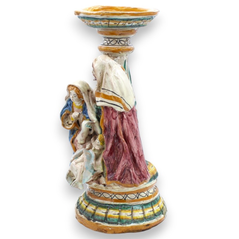 Weihnachtskrippe der Heiligen Familie, Krippe mit Kerzenhalter – Caltagirone-Keramik, H 28 und L 13 cm ca. - 