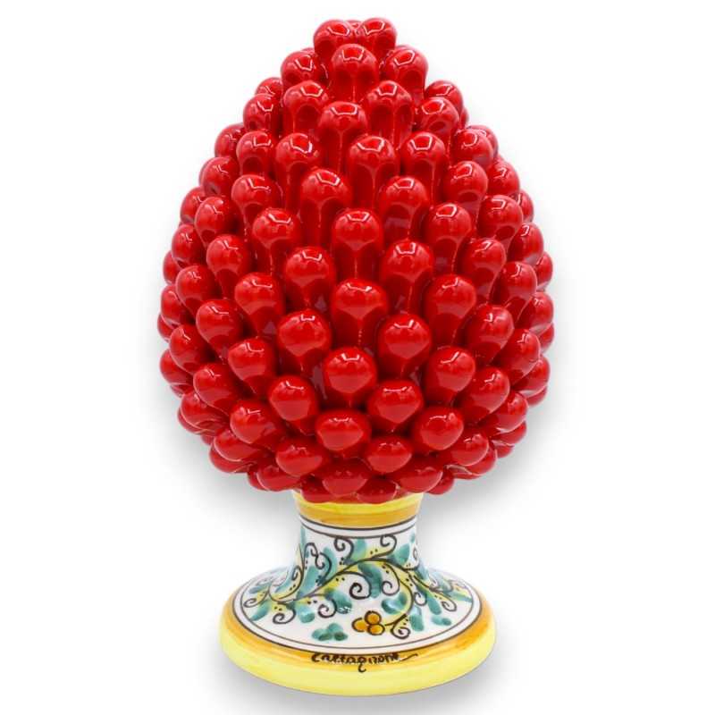 Cono de pino siciliano en cerámica Caltagirone, rojo, 2 opciones de tamaño (1 pieza) Decoración floral de tallo - 
