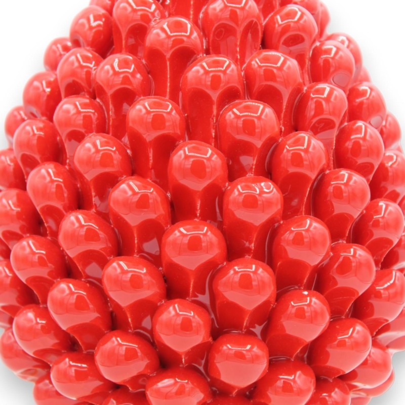 Cono de pino siciliano en cerámica Caltagirone, rojo, 2 opciones de tamaño (1 pieza) Decoración floral de tallo - 