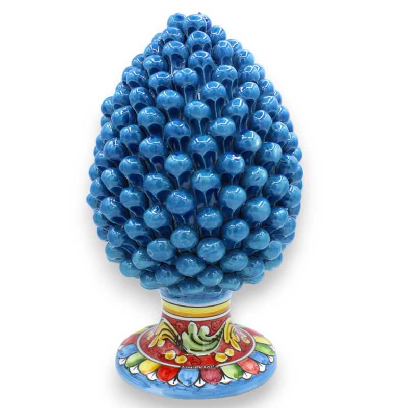 Pigna Siciliana in Ceramica Caltagirone, Blu Antico - 2 opzioni misura (1pz) Gambo decoro barocco e petali multicolore -