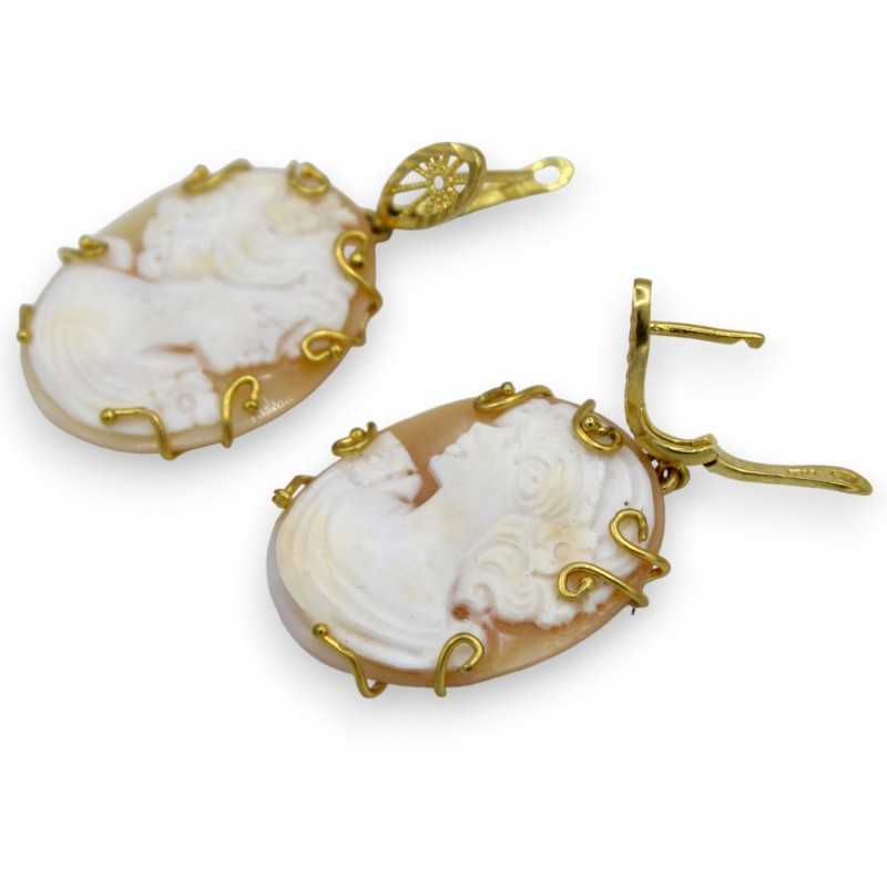 Boucles d'oreilles pendantes avec camée buste de femme et monture en argent 925 plaqué or, h environ 5 cm. fermeture à c