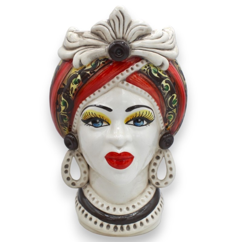 Frise Caltagirone Tête de Maure h environ 28 cm (1pc) Fond Rouge et Jaune à décor XVIIème siècle - 