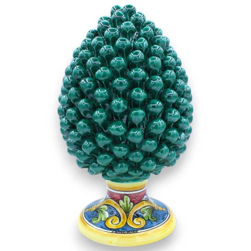 Pomme de pin sicilienne en céramique de Caltagirone, Verderame - 2 options de taille (1pc) Tige avec décoration baroque 