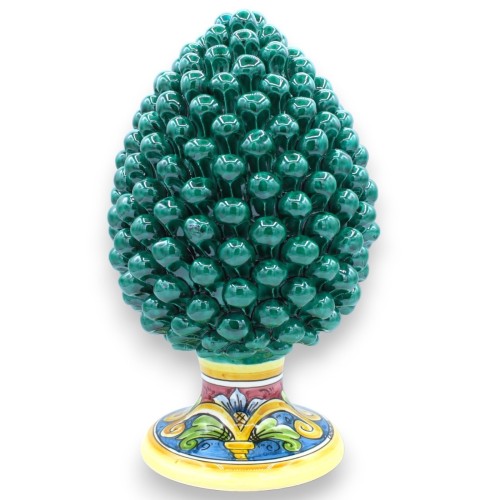 Sicilian Pinecone in Caltagirone Ceramics, Verderame - 2 size options (1pc) Stem with baroque decoration and flowers -  2