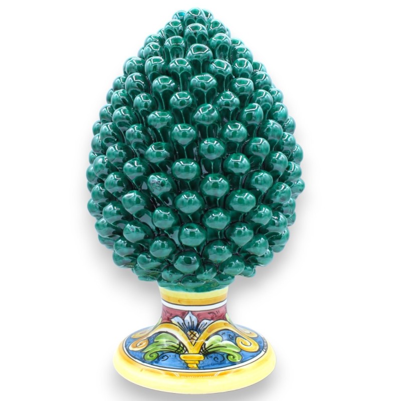 Sizilianischer Tannenzapfen aus Caltagirone-Keramik, Verderame – 2 Größenoptionen (1 Stück). Stiel mit barockem Dekor un