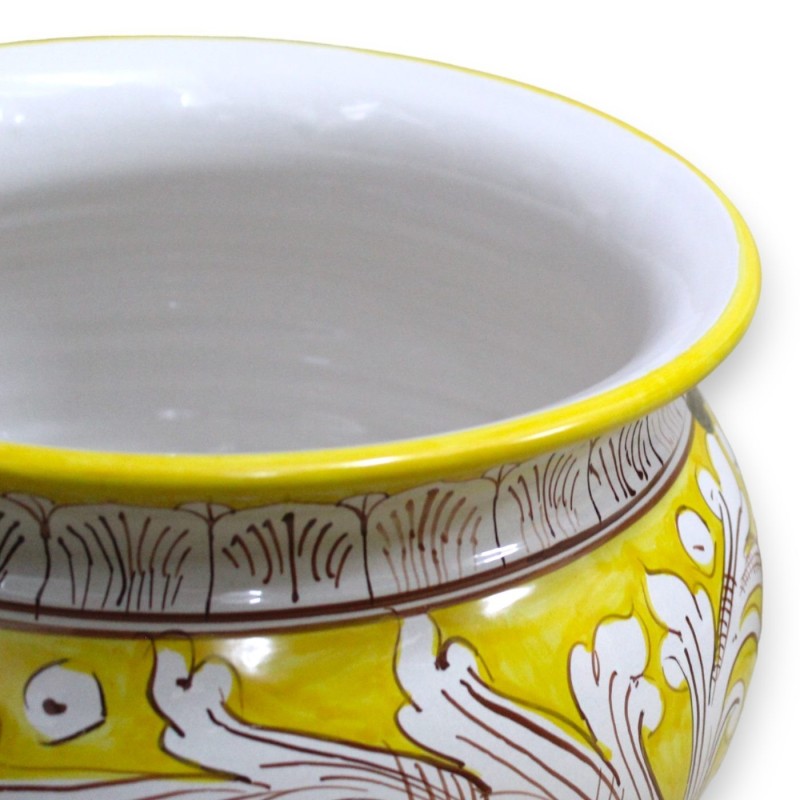 Cachepot Vaso per piante in ceramica Caltagirone, 5 Opzioni dimensione (1Unità) Giallo e decoro barocco bianco - 