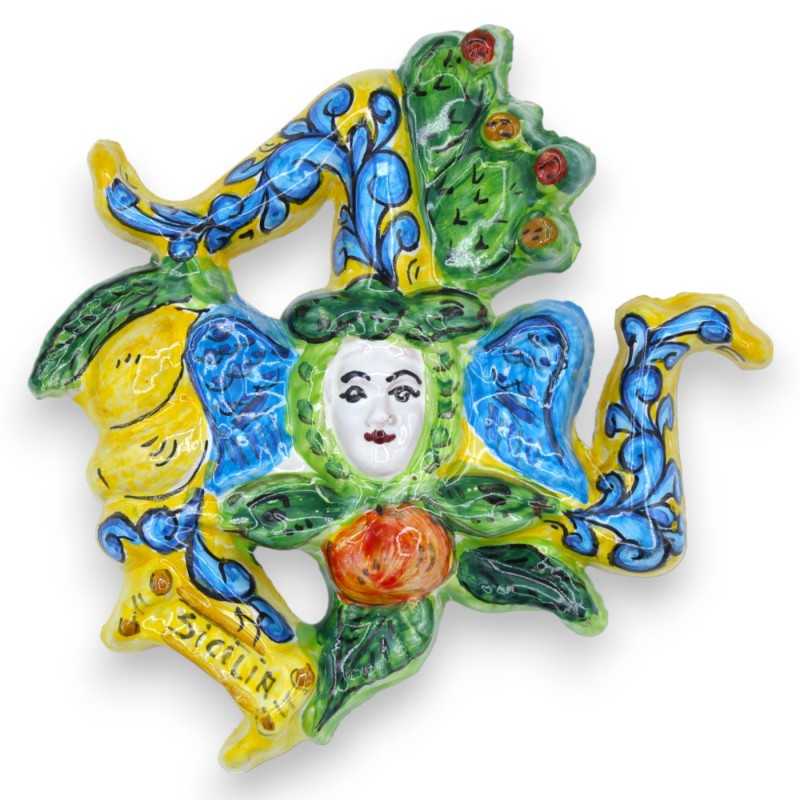 Trinacria in Sicilian ceramic, h approx. 17 x 16 cm. (1pc) With 5 background color options - 